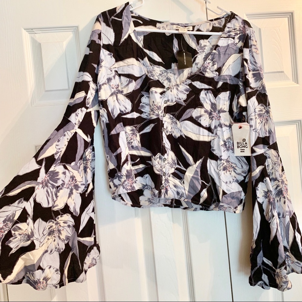 Billabong Floral Bell Sleeve Crop Top